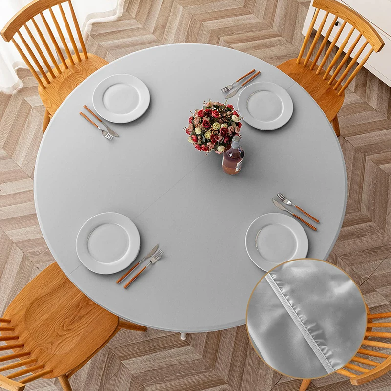 

Solid Color Elactic Round Table Cover Oil-Proof Kitchen Dinner Tablecloth Stretch Home Decor Wedding Hotel Birthday Table Cover