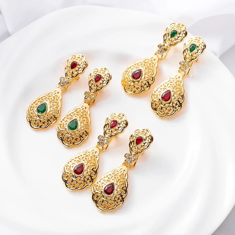 Gold Color Plating Caftan Wedding Jewelry Earrings For Women Morocco Style Crystal Earrings High Quality Jewelry