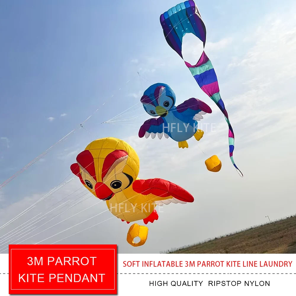HFLY New Arrival miękki nadmuchiwany 3m papuga latawiec wisiorek dla dorosłych wysokiej jakości Ripstop Nylon sowa latawiec linia prania