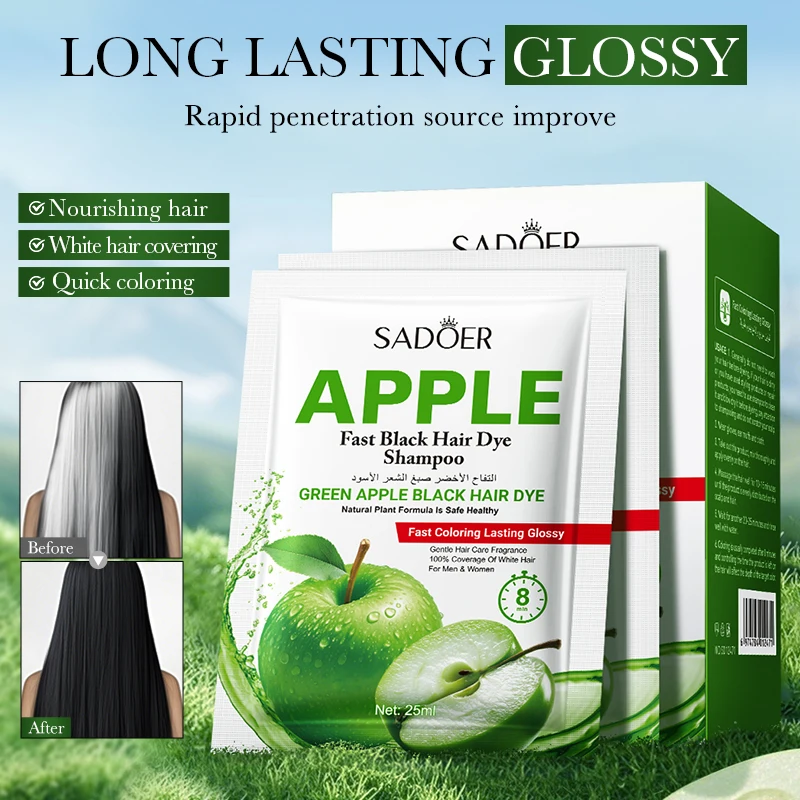 

SADOER Green Apple Black Coloring Hair Dye Shampoo Covering White Hair Natural Black Color For Men Women Hair Coloring Products