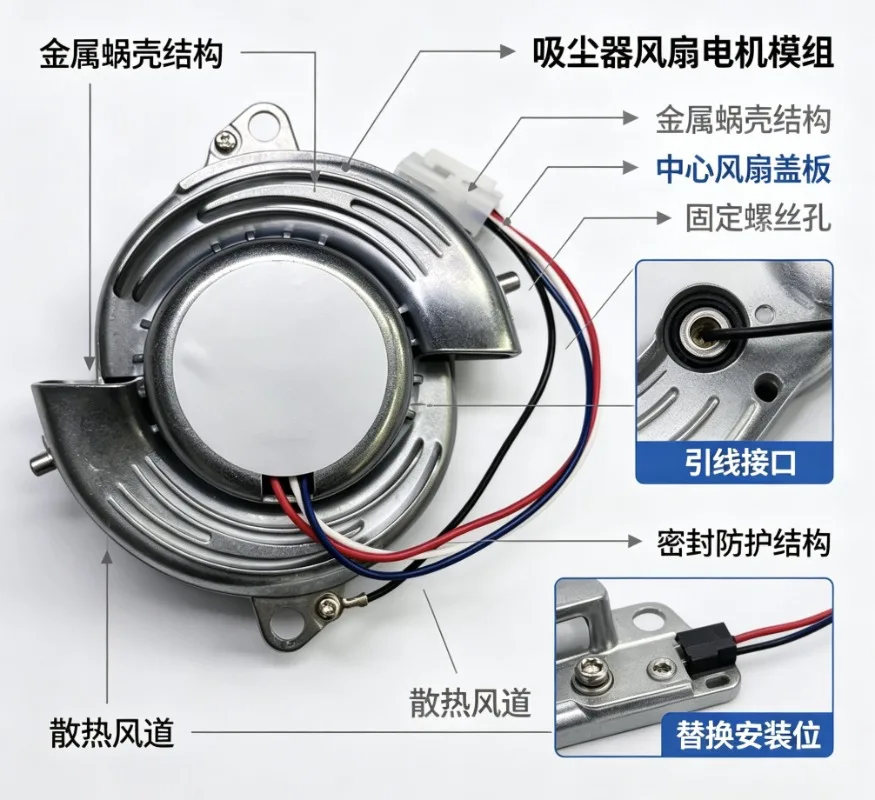 Single Vacuum Fan Motor Assembly Replacement Cooling Module Compatible S9 Automatic Robot Sweeper