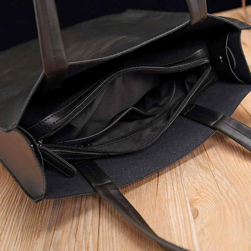 Retro Men's Briefcase Leather Casual HandbagTop Layer Cowhide Business Tablet Bag Thin Clutch For 16-Inch Laptop