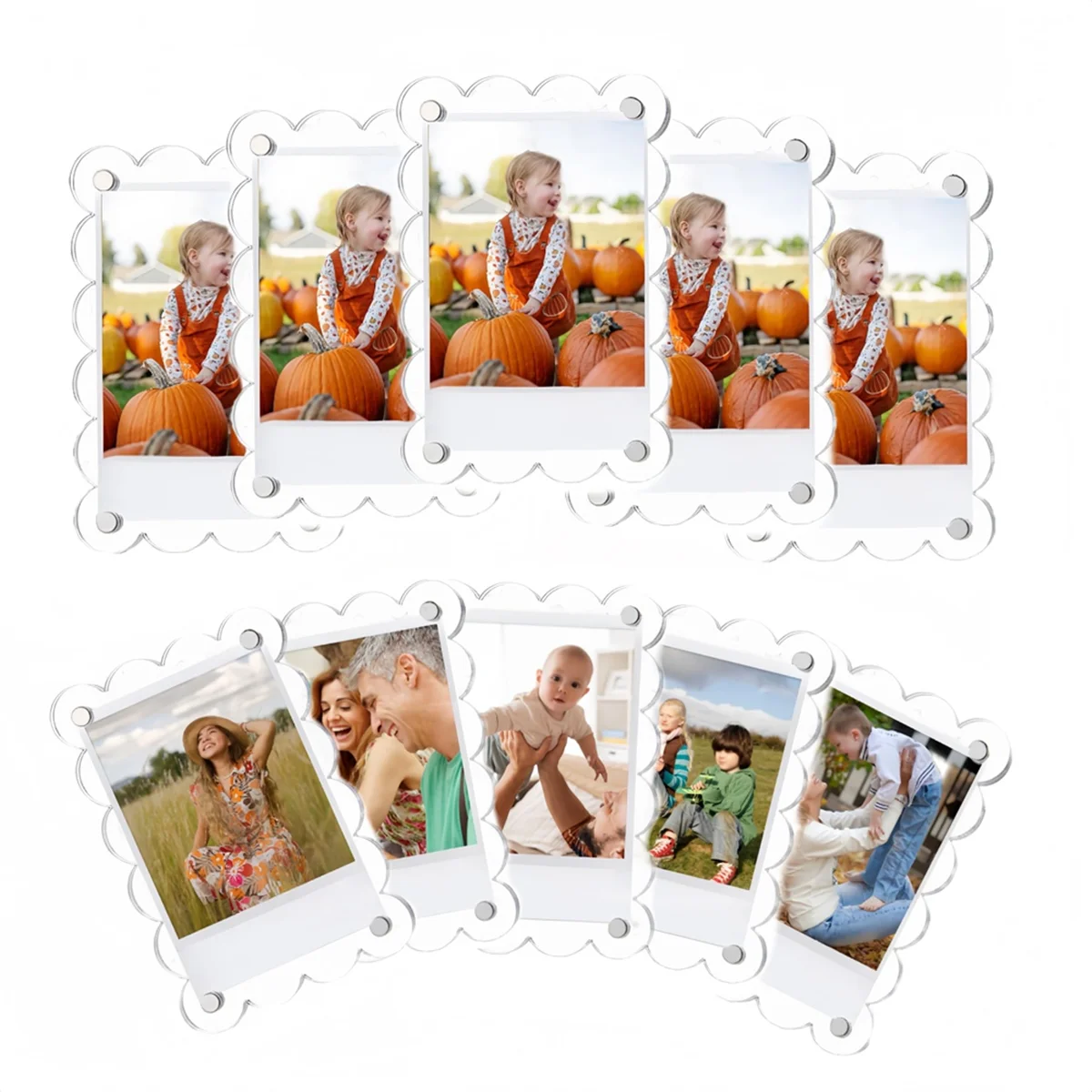 

Retails 10 Pack 2.36 X 3.54 Inch Acrylic Fridge Magnetic Frame Scalloped, Double Sided Frame, Refrigerator Magnet Picture Frame