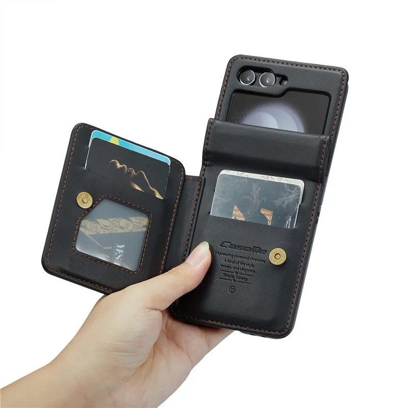 EUCAGR Luxury Magnetic Wallet PU Leather Case For Samsung Galaxy Z Flip 5 6 7 Card Solt Holder Pocket Cover For Galaxy Z Flip7 5