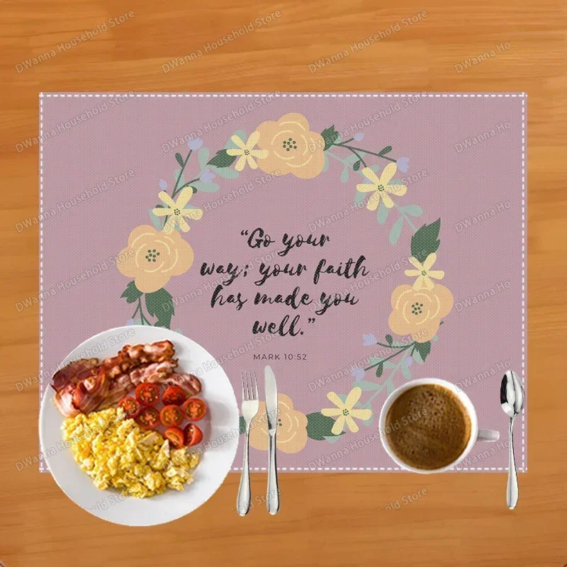 42cmX32cm Bible Verse Print Table Mat for Diner Kitchen Christian Religion Dinnerware Placemat Coffee Cup Pads Table Decor