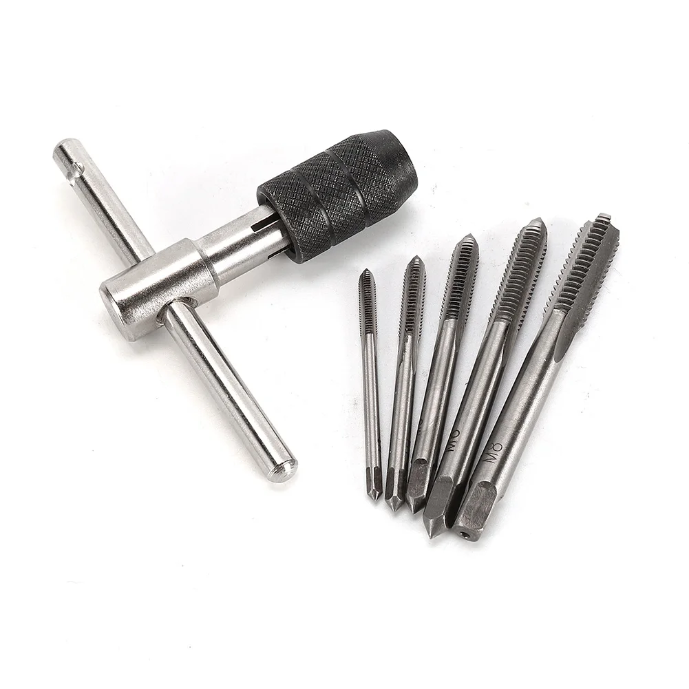 6pcs Metric Tap And Die Set M3-M8 With T-Handle Ratchet Wrench Alloy Steel Thread Repair Kit For Machinist Drilling
