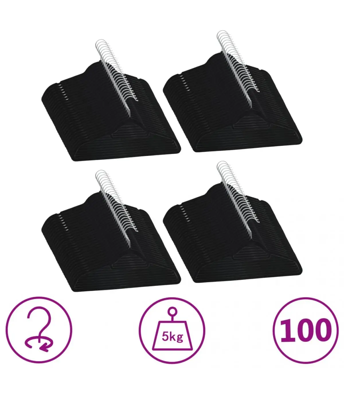 Black velvet anti-slip 100 clothes hangers set