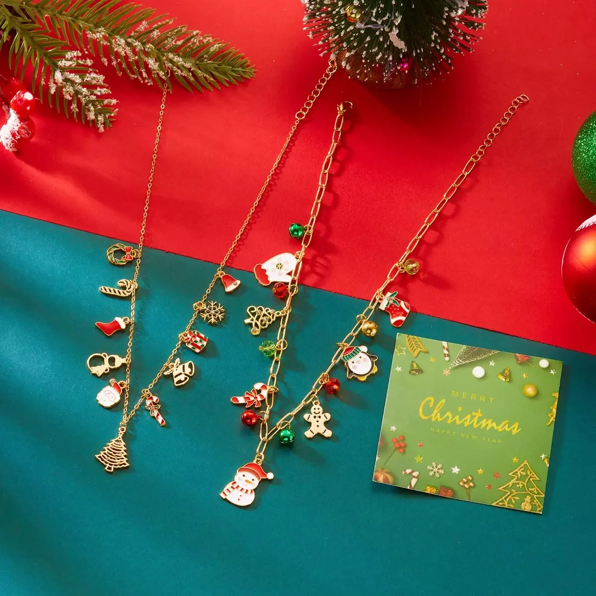 

Christmas Series Necklace With Cute Snowman Christmas Trees Golden Chain Design Festive Party Wedding Accessories For Women
