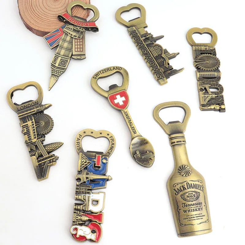 3D Fridge Magnets Alloy Vintage Magnets - Unique Kitchen Decor World Travel Souvenirs/Bottle Openers