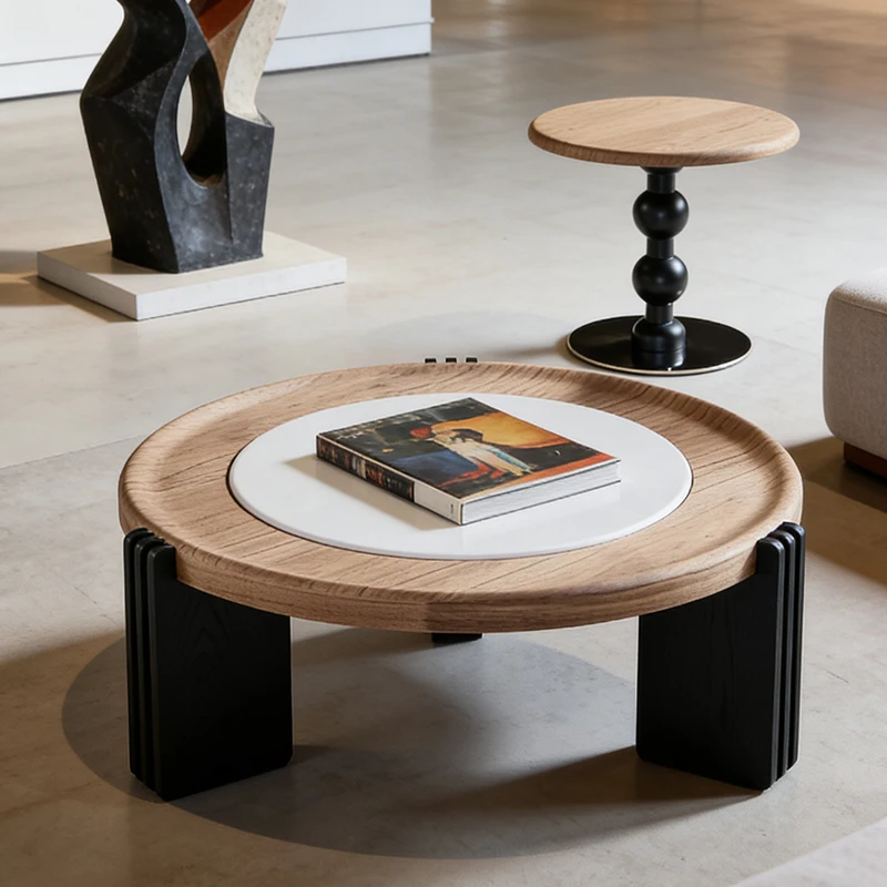 &c  Sintered Stone Two-Level Coffee Table Set Creative Vertical Groove Designer Minimalist Low Table Furniture