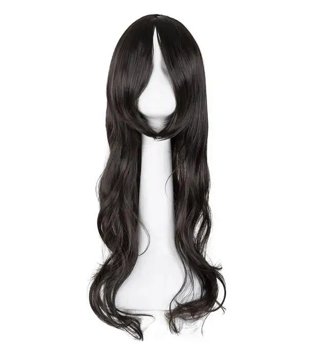 Curly Wigs  Synthetic Heat Resistant Long Dark Brown Hair 8 Inches Bangs Women Female Salon Halloween Carnival Hairpiece