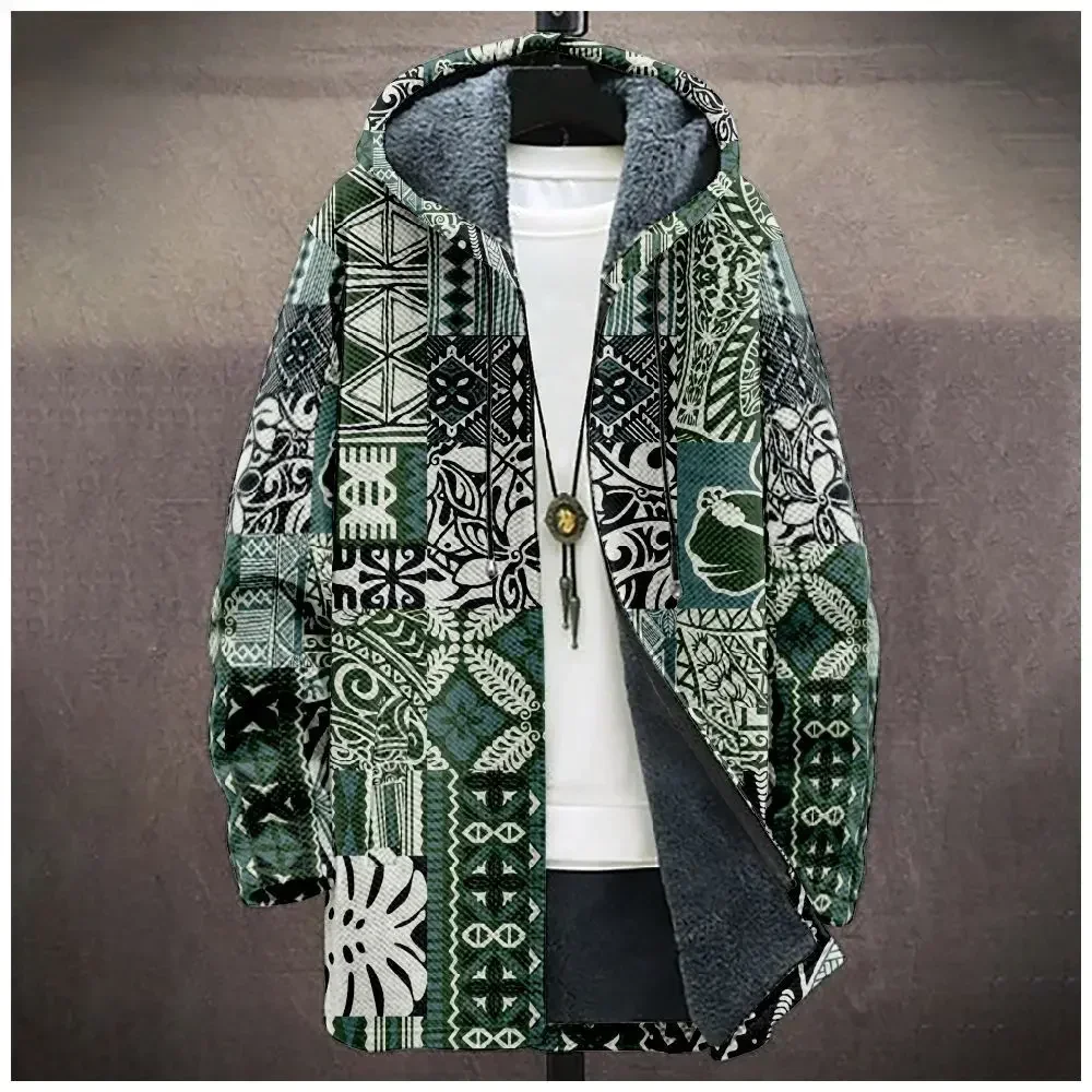 Men Cardigans Coats Ethnic Florals Pattern Art Graphics Printed Plush Thick Winter Casual Streetwear Unisex Clothing