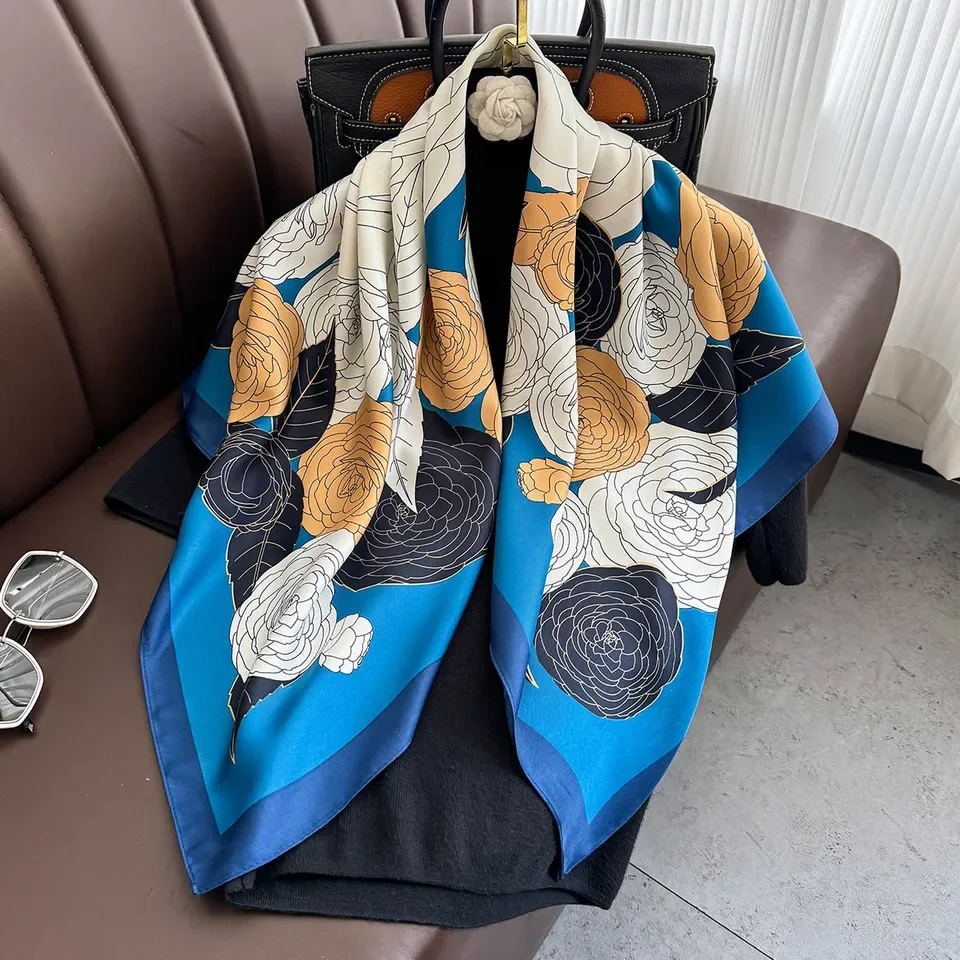 الفاخرة وشاح حريري وشاح مربع الكورية موضة منديل ارتفع الأوشحة الحريرية باندانا يلتف وشاح الديكور شال 90*90 سنتيمتر #1