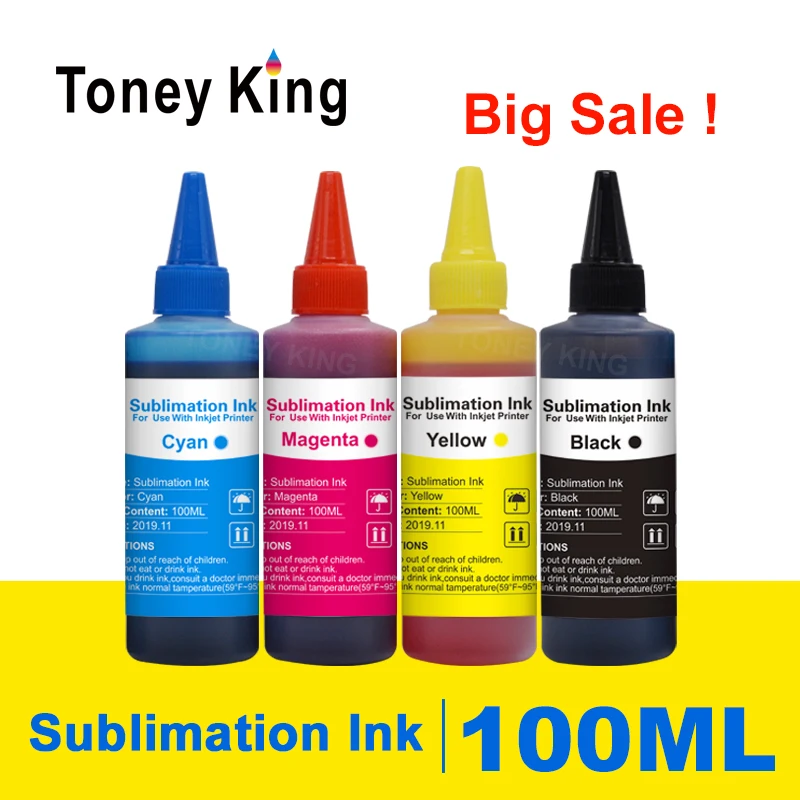 Toney king 100ML T-shirt Dye Sublimation Ink For Epson L805 L1800 P50 1390 1400 1410 Printer Heat Press Transfer to Mug Garment