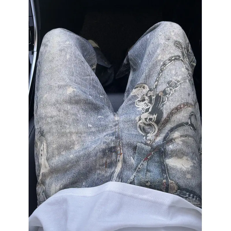 

Мужские джинсовые джинсы Street Sle с 3D принтом, модные мешковатые брюки Haome, рабочая одежда, хлопок, 00% молодежная мода