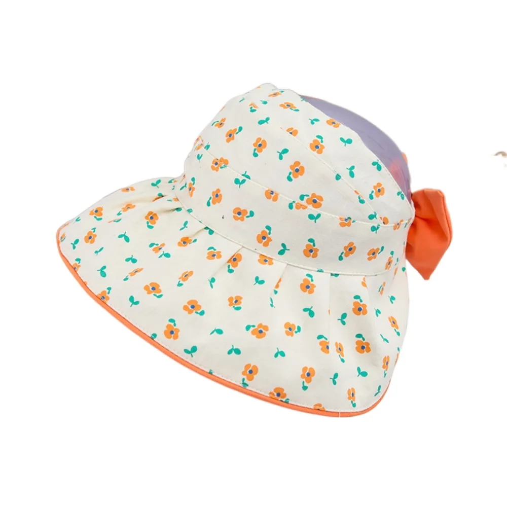

Милая кепка-ведро в корейском стиле с цветочным принтом и широкими полями и бантом, пустой топ, детская шляпа от солнца, дышащая анти-УФ-детская шляпа с затенением для девочек