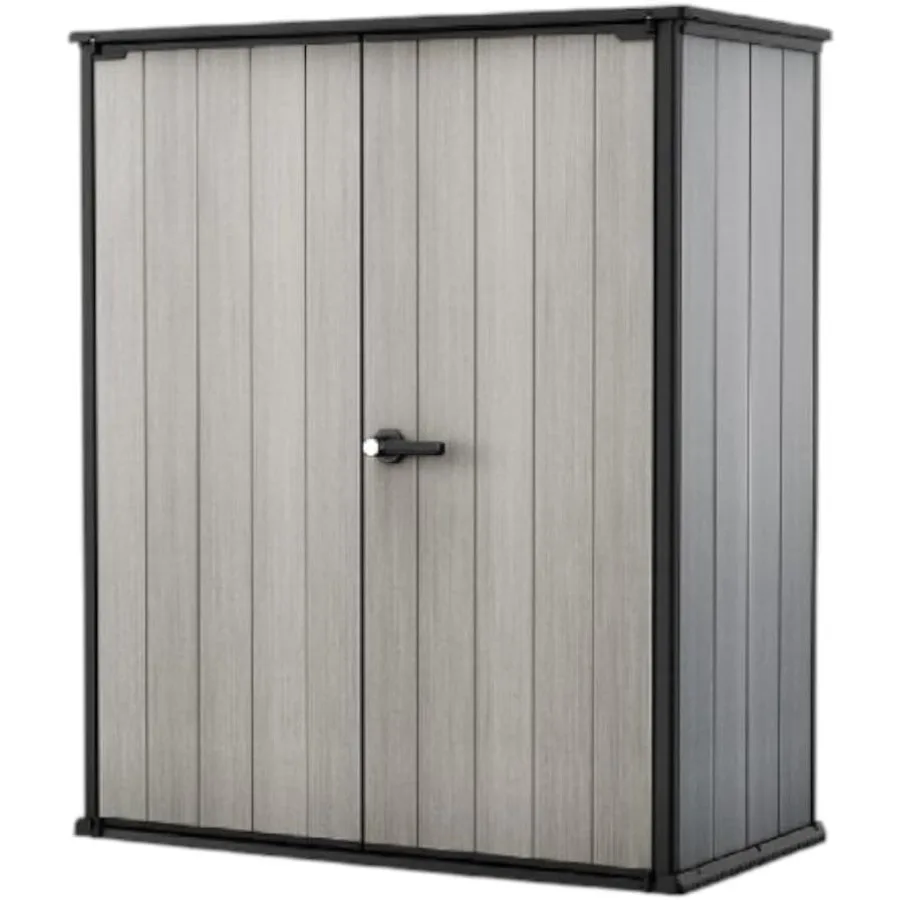 Premier Tall 4.6x5.6 ft Resin Outdoor Storage Shed, Backyard Garden Shed with Shelving Brackets for Tools, Patio Furniture, Poo