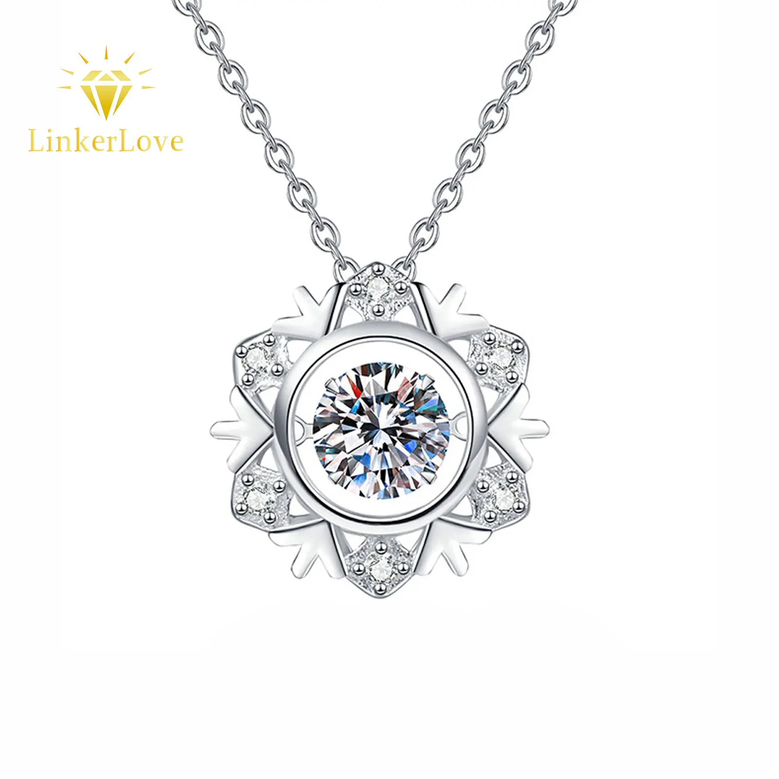 

LinkerLove S925 Sterling Silver 0.5CT Moissanite Snowflake Pendant Necklace for Women Party White Gold Plated Fine Jewelry Gift