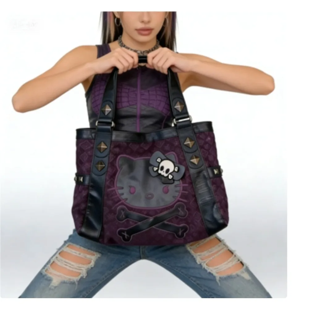 

Sanrio Hello Kitty Shoulder Bag Cute Anime Girl Splicing Purple Strolling Shopping Underarm Handbag y2k hello kitty gift for gir
