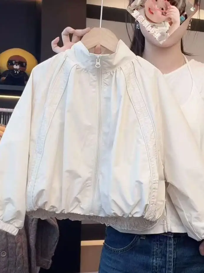 

Spring Autumn Stand Collar Cardigan Top Thin ell Children's Faionable Outerwear for Girls Warmth Korean Sle Long Sve
