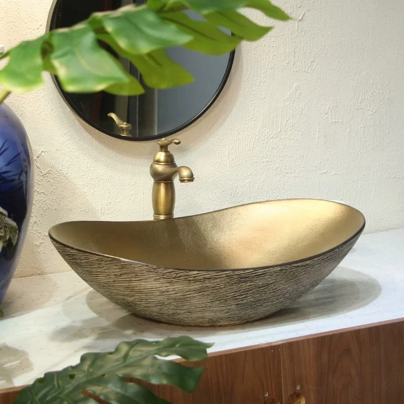Ceramic Washhand Stand Wear Resistant Bathroom Sink Cold Resistant Bathroom Fixture Durable Top-mount Sink Household Using