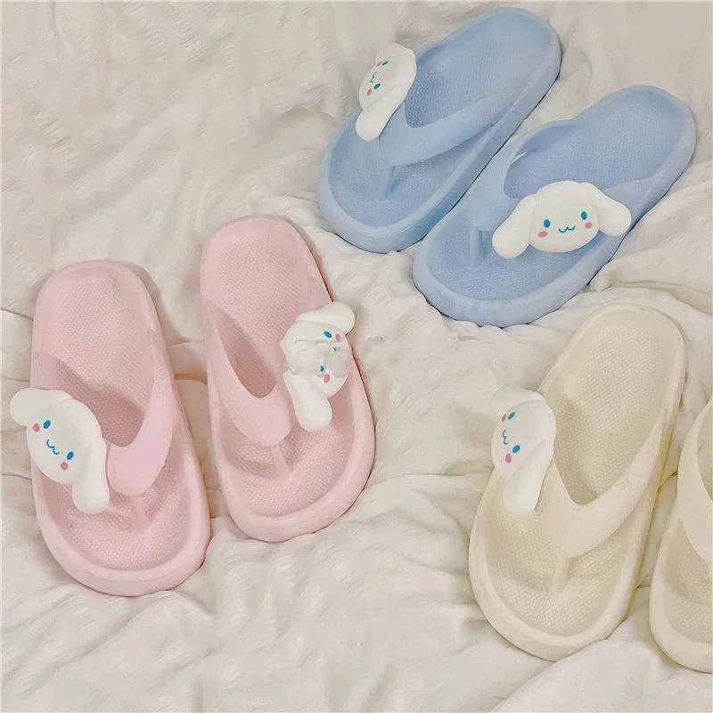 Miniso Sanrio Sandals Cinnamoroll Accessories Cute Cartoon Anime Slipper Thick Bottom Flip-Flops Non-Slip Home Toy for Girl Gift