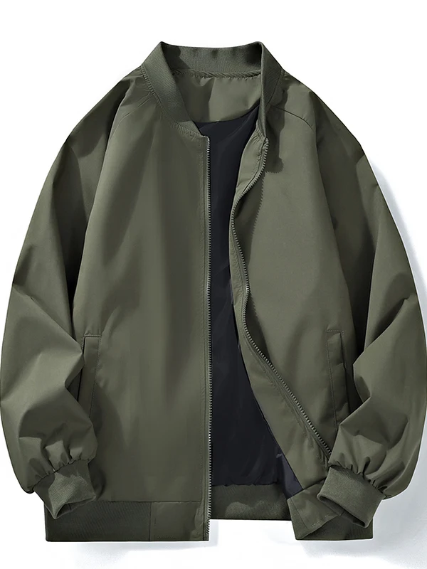 

Men's New Pure Color Baseball Collar Pilot Jaet Casual Versatile Spring Autumn Faionable Loose Fit Polyester Fabric