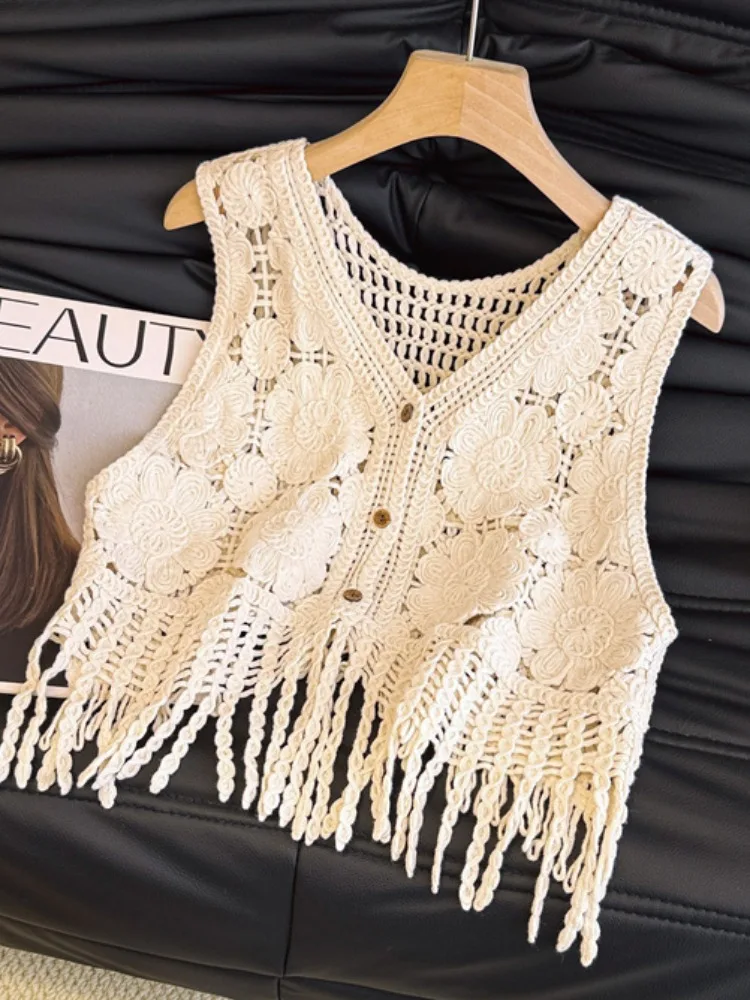 

Корейская вязаная майка с v-образным вырезом Svel ort, женская летняя верхняя одежда с кисточками, дизайнерская мода для поездок на работу