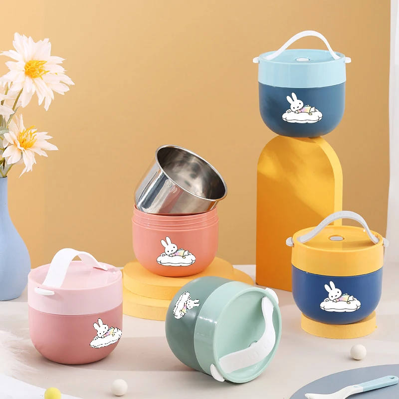 

Miffy Rabbit Cartoon Cute Insulated Oatmeal Cup Soup Cup Microwave Oven-Safe Milk Breakfast Cup Portable Plastic Bowl