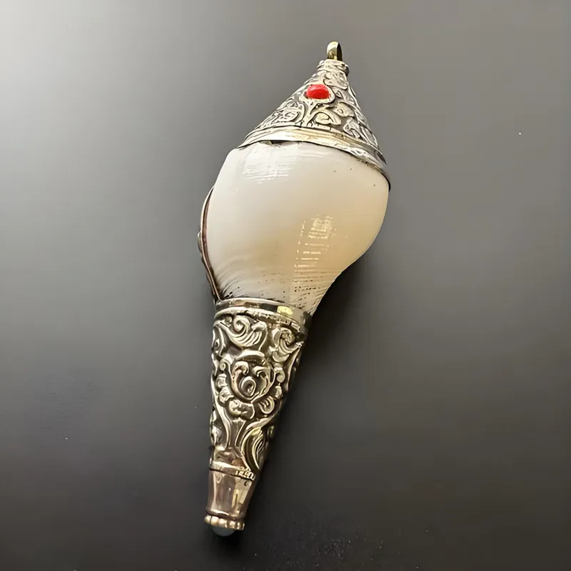TBP148 Tibetan Silver Capped Natural Conch Shell Big Pendants Sea Snail Decor Arts 80-90mm