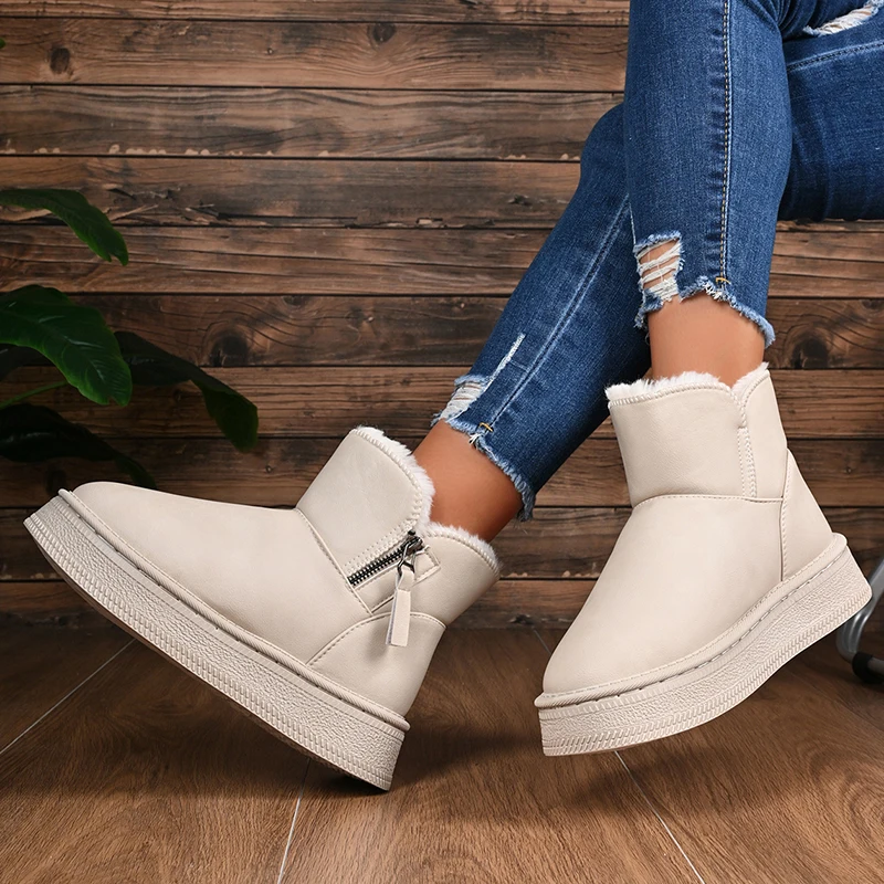 بو الجلود الدافئة رشاقته أفخم الثلوج أحذية النساء الراحة سميكة وحيد عدم الانزلاق القطن مبطن أحذية امرأة سستة رقيق الشتاء الأحذية #5