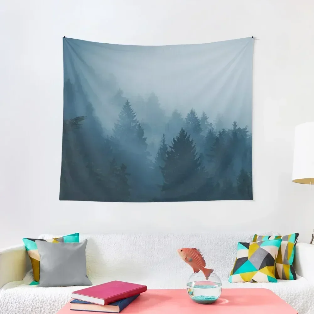 Foggy Blue Waves - Pine Forest Fog Nature Tapestry Wall Decorations Decoration Home Tapestry