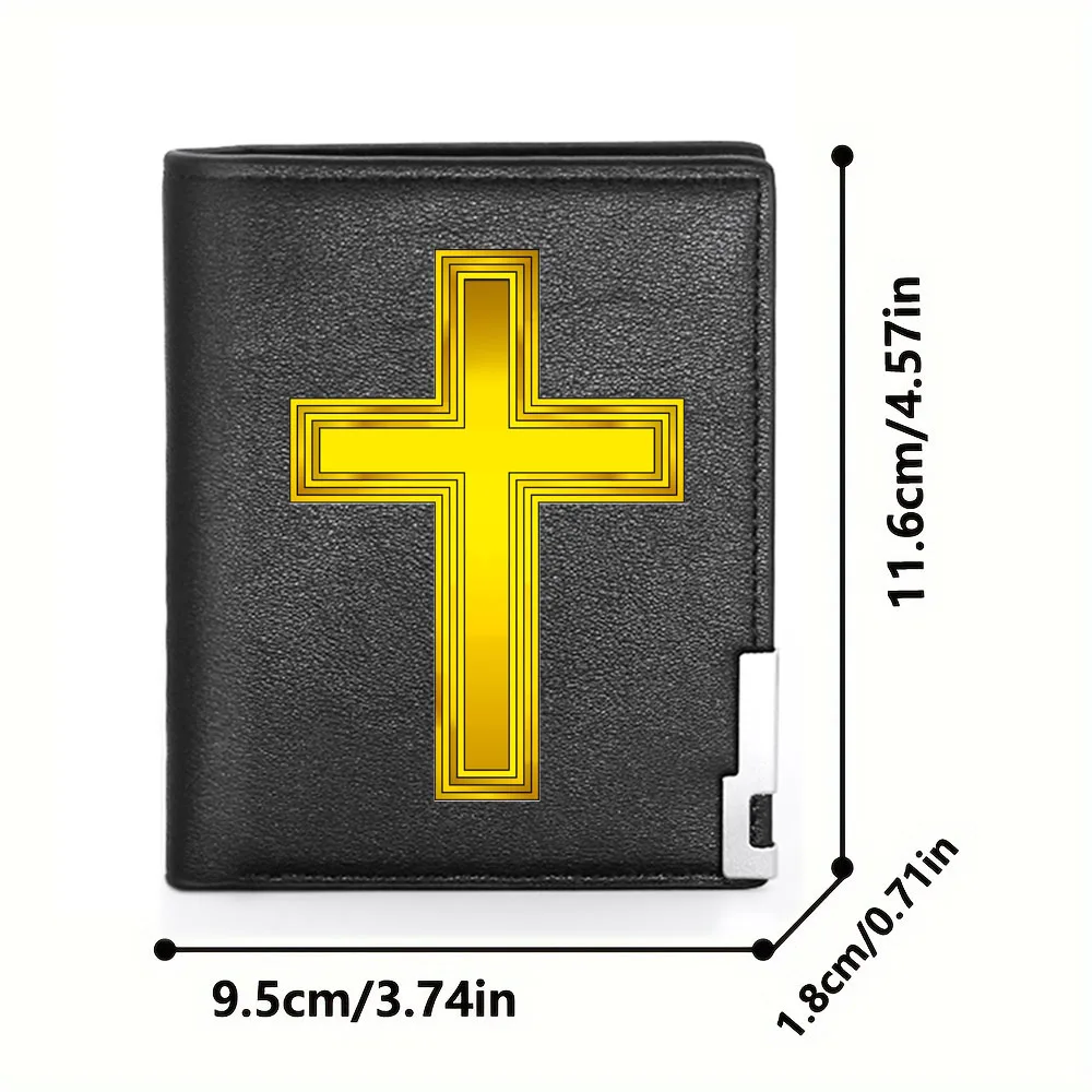 New Church Catholic Christian Cross Jesus Fish Printing Pu Leather Wallet Men Women Billfold Credit Card Holders Short Purses