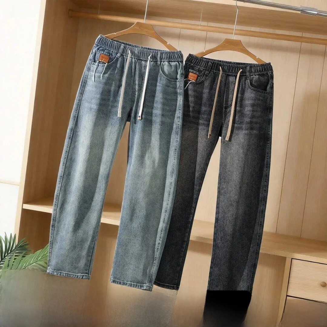 

Men's Faionable Elastic Denim Jeans Straight Leg Fit Spring Autumn New Arrival Knife Cut Design Comfortable Casual Trousers