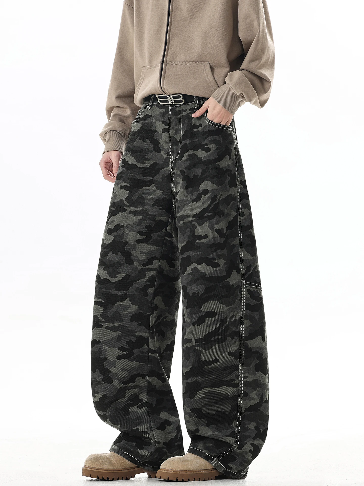 

Boyue American Camouflage Workwear Wide Leg Jeans Men's Casual Loose Fit Zipper Fly Casual Sle Four Seasons Universal