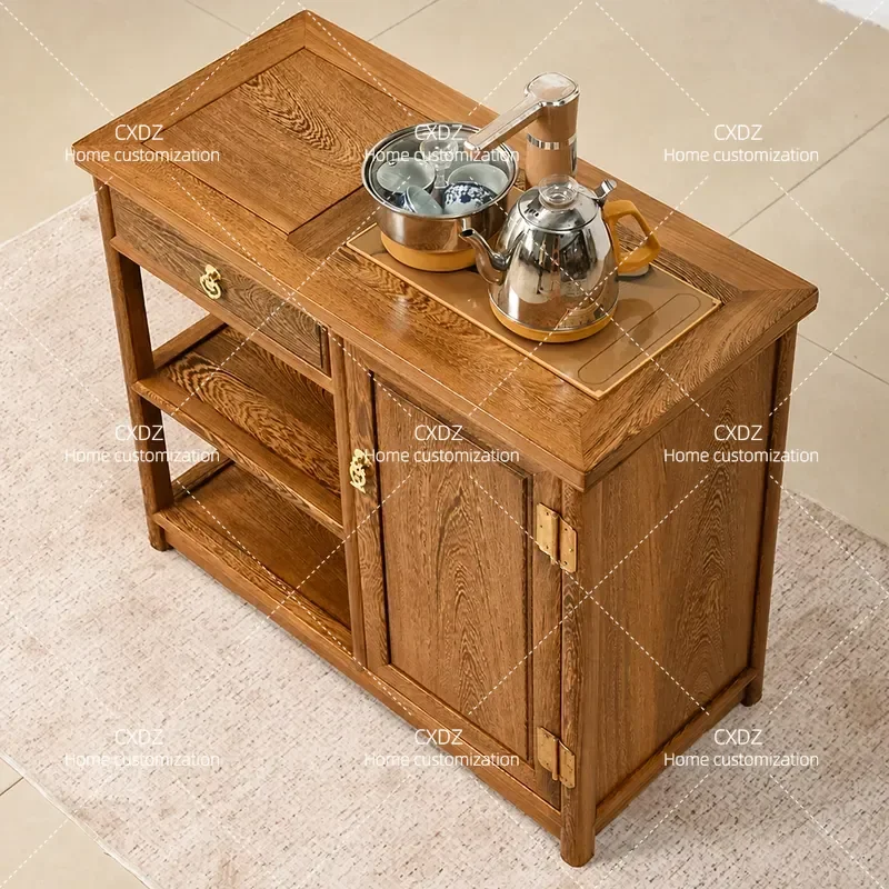 Coffee tea solid wood Chinese kettle integrated embedded small cabinet pear table