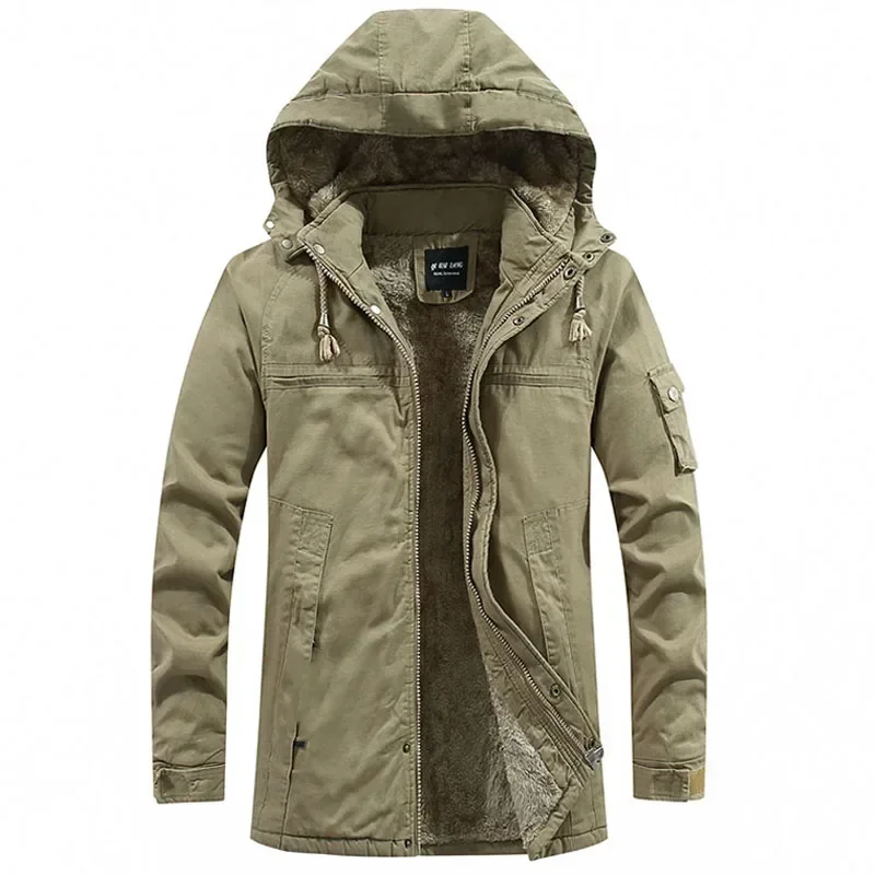 Jaqueta casual grossa masculina com capuz, jaqueta varsity quente, casaco à prova de vento, parkas militares, algodão lavado, inverno, novo, 2022