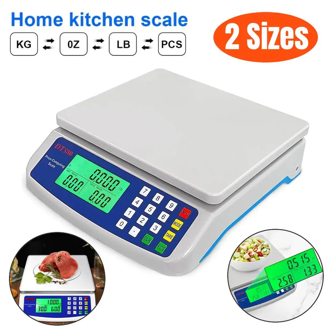 

30kg/1g Commercial Food Scale LCD Display Price Computing Scale Multi-Function Stainless Steel Counting Scale for Baking Cooking