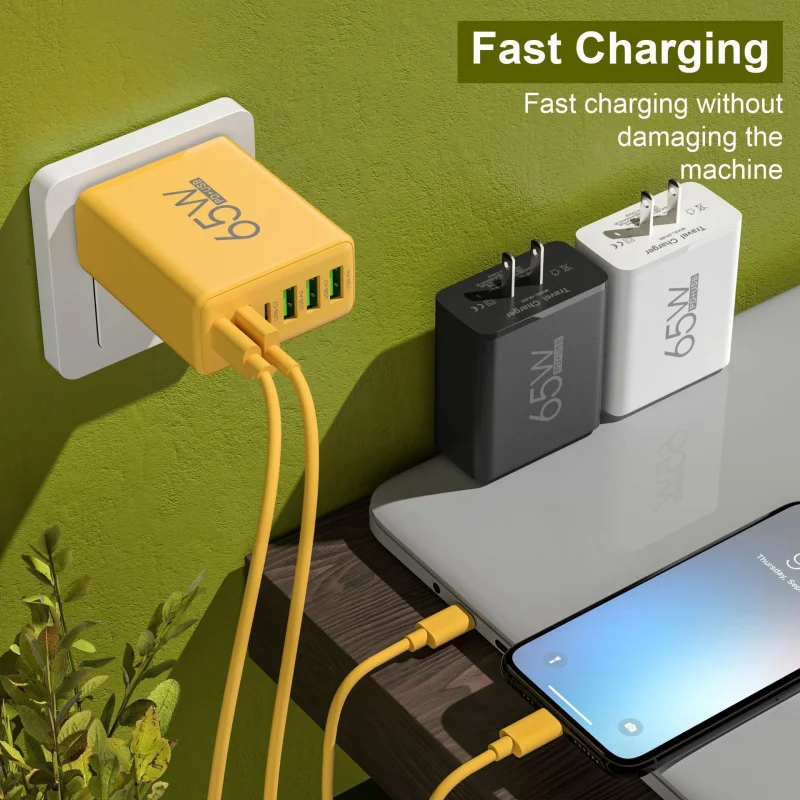 65W fast charging USB type C adapter 6 ports PD EU/US phone charger for iphone13 14 15 Xiaomi Huawei Samsung Quick Charge Wall