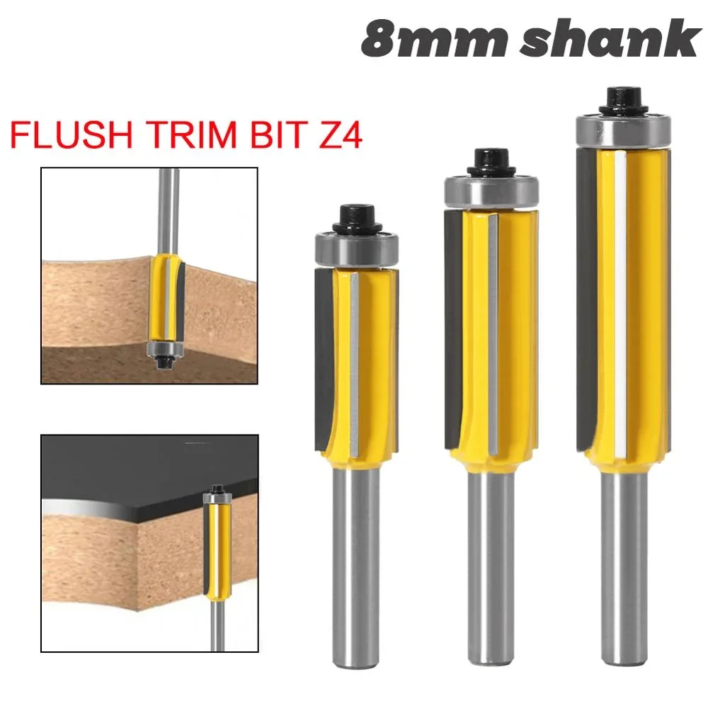8mm Flush Trim Router Bit Z4 Pattern Top & Bottom Bearing Milling Cutter for Wood Woodworking Trimming Tool