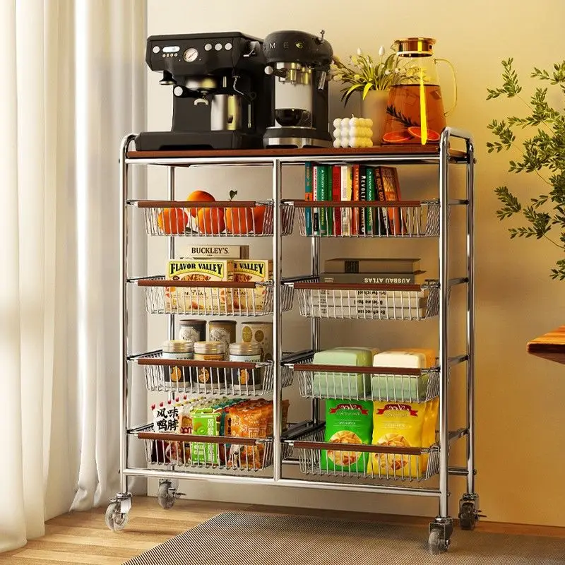 Living room mobile snack storage rack, household vegetable sorting basket, kitchen storage rack, floor to floor multi story