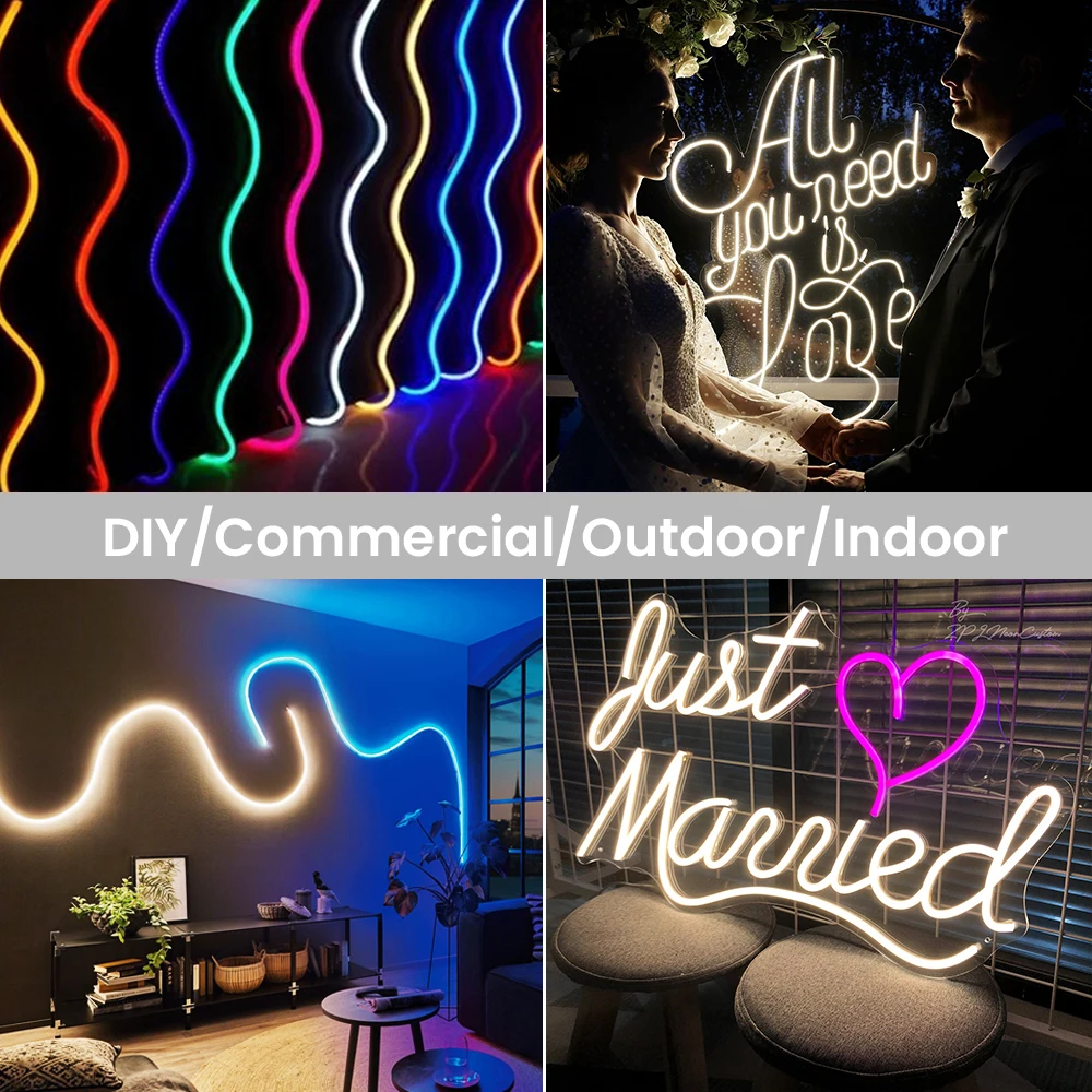 Flexible Neon Light Strip 24V 2835 120LEDs/m Waterproof Neon Tape Silicone Tube LED Ribbon With DC Connector 0.5M 5M 10M 15M 20M