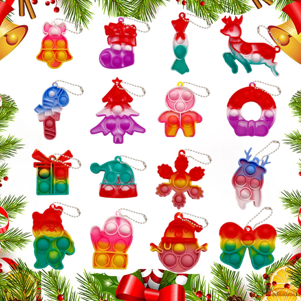 Christmas 48PCS for Kids Mini Pop Fidget Keychain Bulk Bubble Relieve Stress Fidget Toys Stocking Stuffers Party Favors Xmas