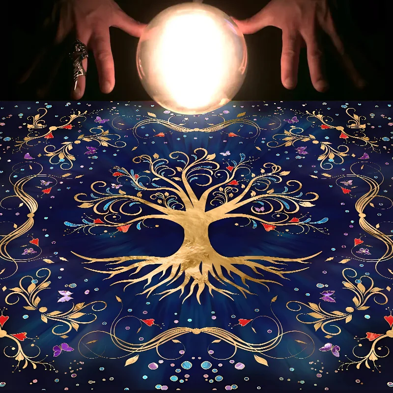 1pc Tree‑of‑Life Tarot Altar Cloth, Pagan Witchcraft & Astrology Oracle Board Mat with Tree‑of‑Life & Root Chakra,for Home Altar