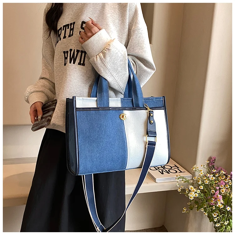 Large Denim Bag Totes Handbag and Purses Shoulder Crossbody Bag for Women 2024 New Trendy Designer Ladies Messenger Bags