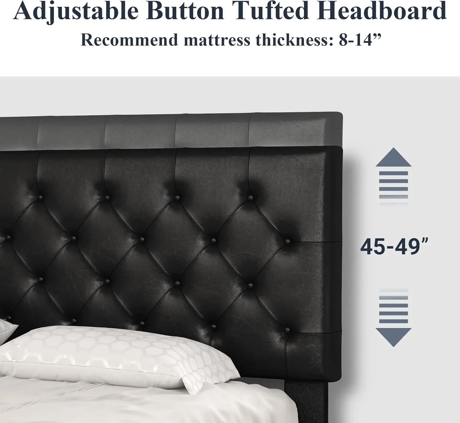 إطار سرير بمنصة كاملة الحجم من Allewie، لوح رأسي من الجلد الصناعي قابل للتعديل مع غرزة ماسية وزر معنقدة