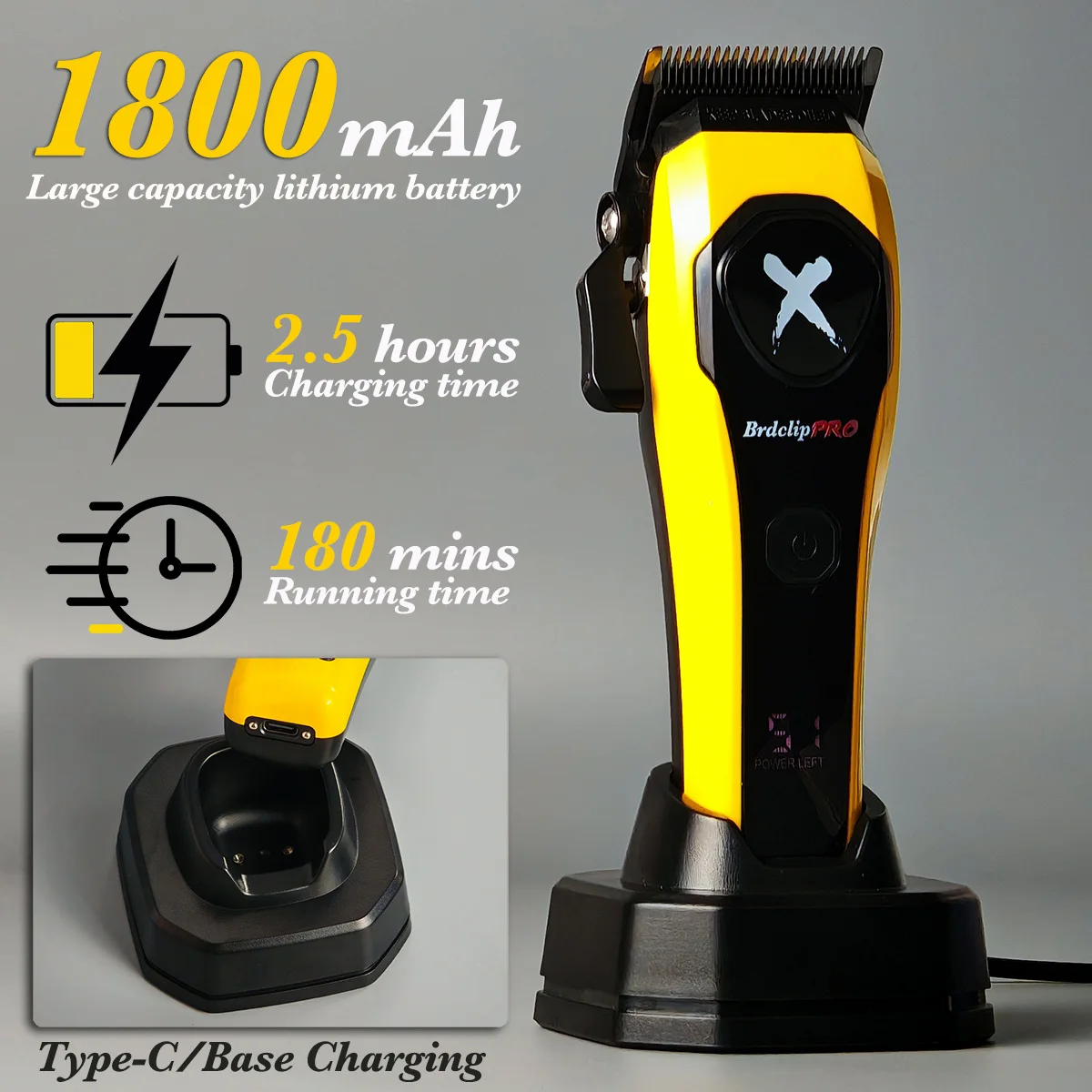 المهنية BRDCLIP 619 مقص الشعر 7500 دورة في الدقيقة الدقة الصلب شفرات حادة الزاوية شاشة الكريستال السائل قاعدة شحن آلة قطع الشعر