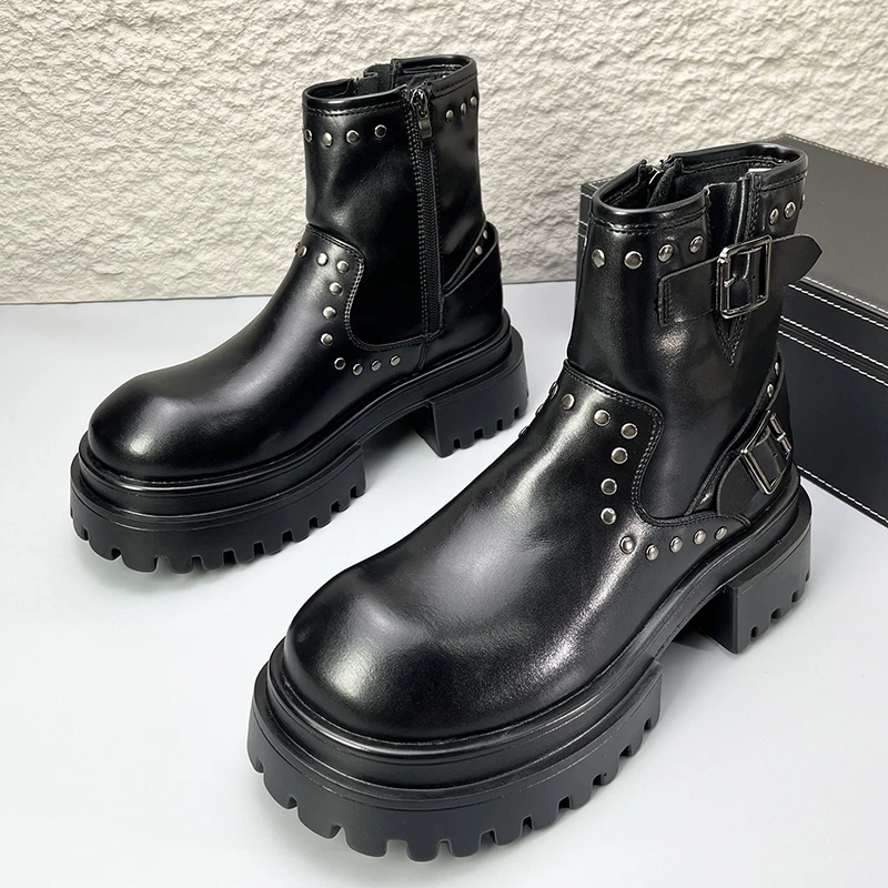 

Мужские модные ботинки челси большого размера в стиле панк, готики, брендовая дизайнерская обувь, ковбойские ботинки на платформе, крутые мотоциклетные ботинки из натуральной кожи