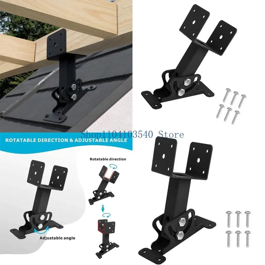 

02DC Outdoor Pergola Beam Support Brackets Heavy Duty Roof Risers, Black Metal Adjustable Mounting for Outdoor Structures