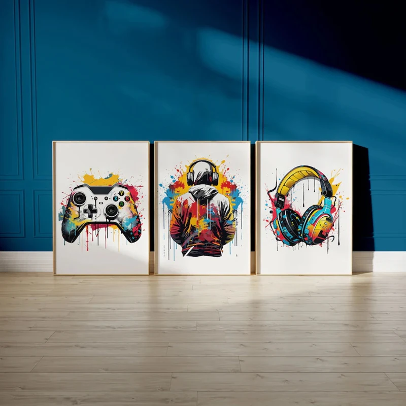 Frameless,Set of 3 Gaming Prints Poster Gamer Decor Wall Art Posters Teen Room Print Boys Bedroom Living Room Decoration Ideal G view 5